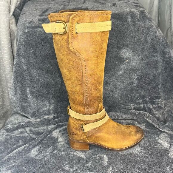UGG Darcie Womens Tall Riding Boots Chestnut Brown Distressed Leather size 7 - Picture 4 of 10